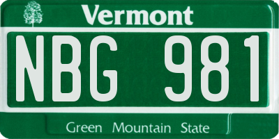 VT license plate NBG981
