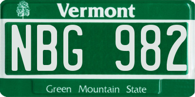 VT license plate NBG982