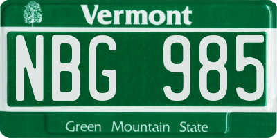 VT license plate NBG985