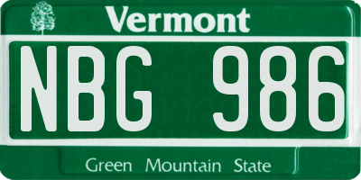 VT license plate NBG986