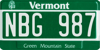 VT license plate NBG987
