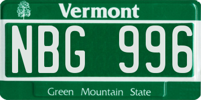 VT license plate NBG996