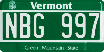 VT license plate NBG997