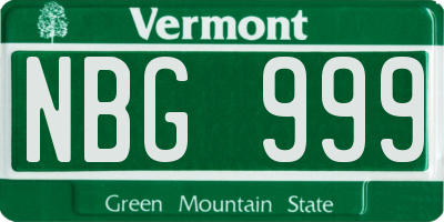 VT license plate NBG999