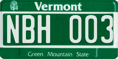 VT license plate NBH003