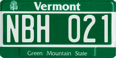 VT license plate NBH021