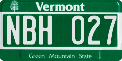 VT license plate NBH027