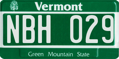 VT license plate NBH029