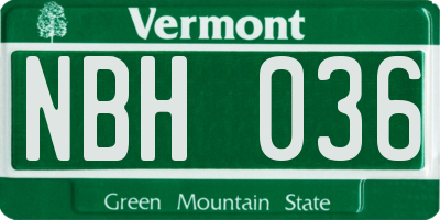 VT license plate NBH036