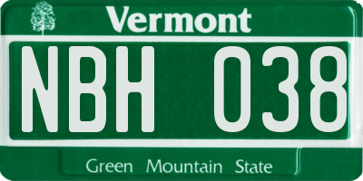 VT license plate NBH038