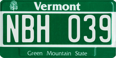 VT license plate NBH039