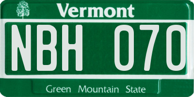 VT license plate NBH070