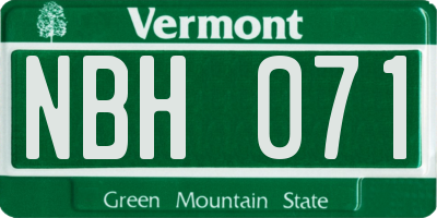 VT license plate NBH071