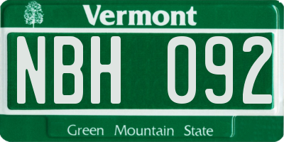 VT license plate NBH092
