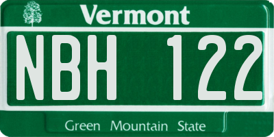 VT license plate NBH122