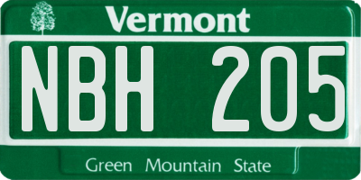 VT license plate NBH205