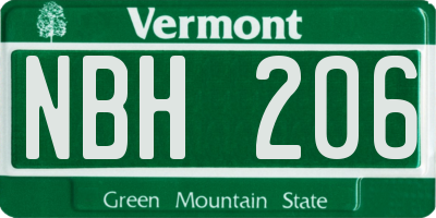 VT license plate NBH206