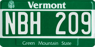 VT license plate NBH209