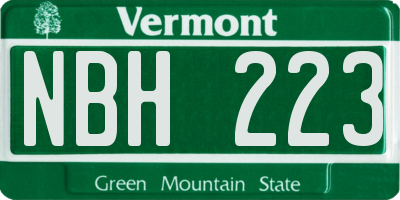 VT license plate NBH223