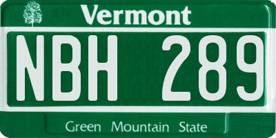VT license plate NBH289