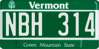 VT license plate NBH314
