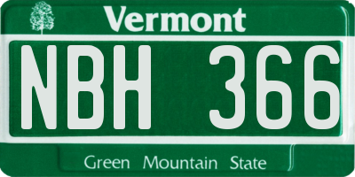 VT license plate NBH366