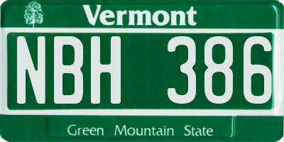 VT license plate NBH386