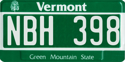 VT license plate NBH398