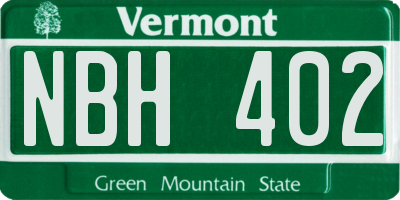 VT license plate NBH402