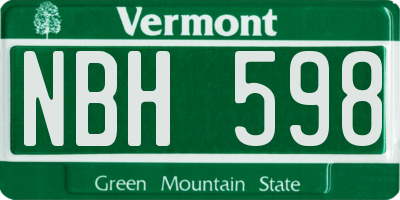 VT license plate NBH598