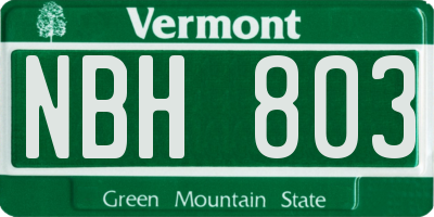 VT license plate NBH803