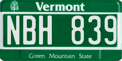 VT license plate NBH839