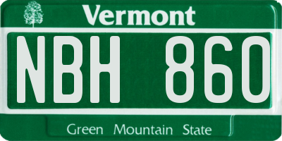 VT license plate NBH860
