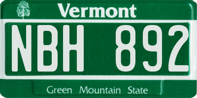 VT license plate NBH892