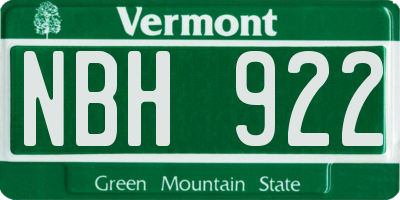 VT license plate NBH922
