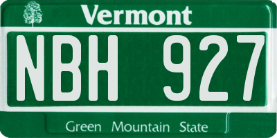 VT license plate NBH927
