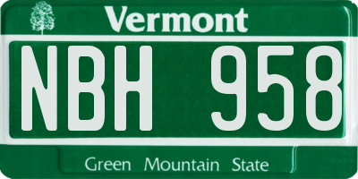 VT license plate NBH958