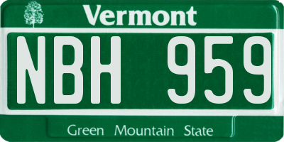VT license plate NBH959