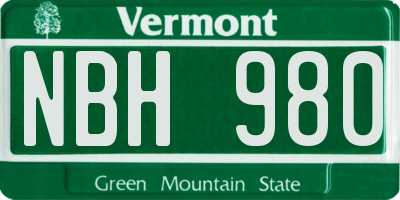 VT license plate NBH980