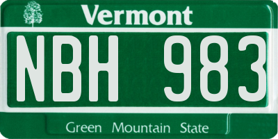 VT license plate NBH983