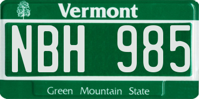 VT license plate NBH985