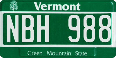 VT license plate NBH988