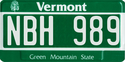 VT license plate NBH989