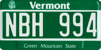 VT license plate NBH994
