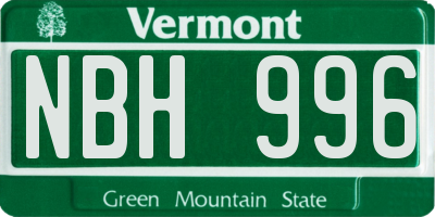 VT license plate NBH996