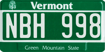 VT license plate NBH998