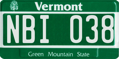 VT license plate NBI038
