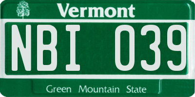 VT license plate NBI039