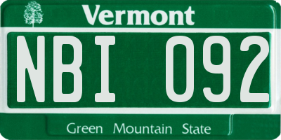 VT license plate NBI092