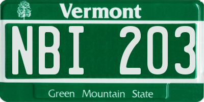 VT license plate NBI203